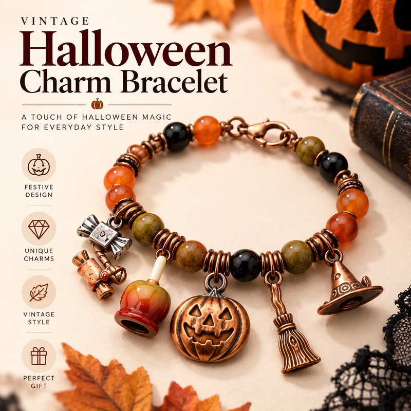 Vintage Halloween Pumpkin Charm Bracelet