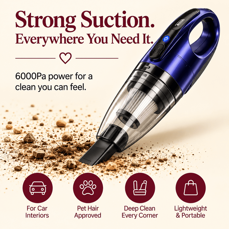 Cordless 6000Pa Handheld Car & Pet Vacuum