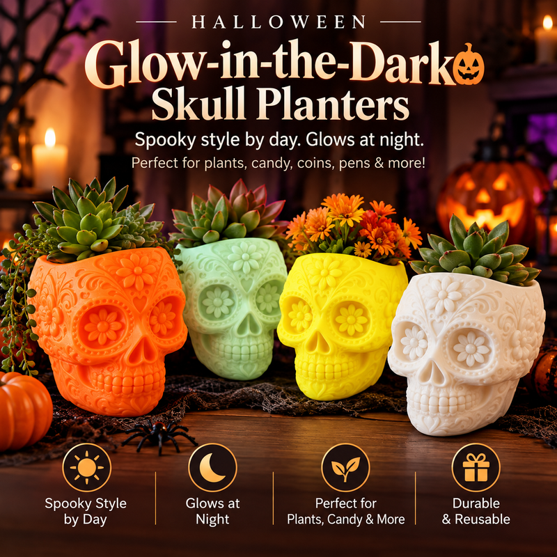 Spooky Glow-in-the-Dark Sugar Skull Planters — Halloween Edition