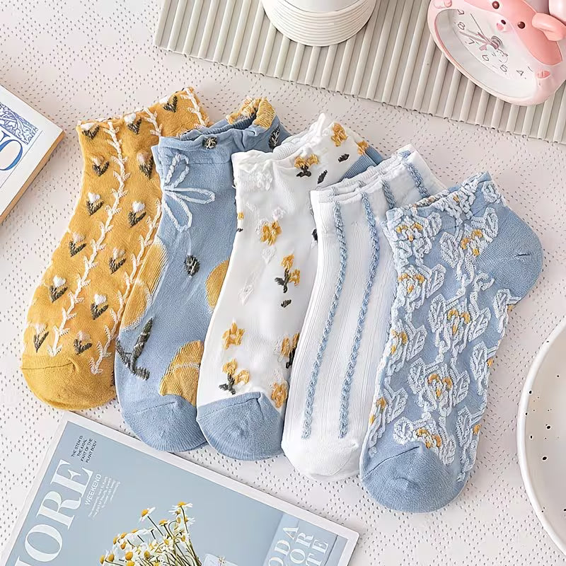 "Cottage Garden" Kids Vintage Floral Short Socks (5-Pair Pack)