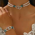 Island Romance: Double-Layer Bohemian Beaded Heart Necklace & Bracelet Set