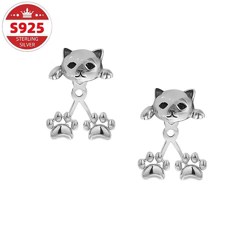 Curiosity's Claw: S925 Sterling Silver "Peek-a-Boo" Cat Earrings