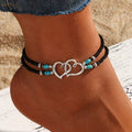 Summer Vibe: "Heartfelt Connection" Boho Double-Heart Anklet Set (4-pack)
