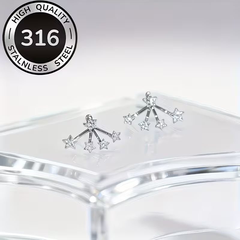 316 Stainless Steel Five-Star Ear Jacket Studs