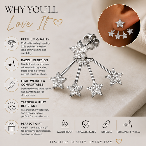 316 Stainless Steel Five-Star Ear Jacket Studs