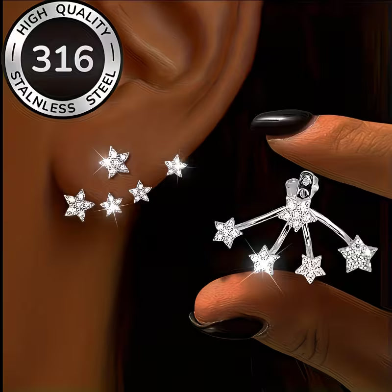 316 Stainless Steel Five-Star Ear Jacket Studs