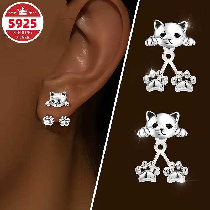 Curiosity's Claw: S925 Sterling Silver "Peek-a-Boo" Cat Earrings