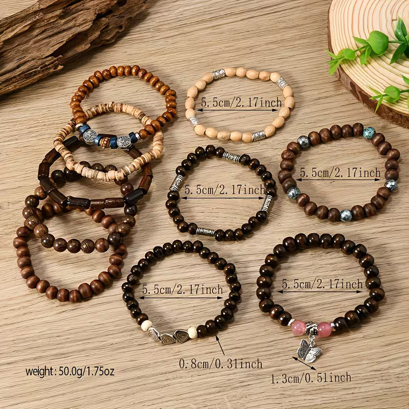 Earthy Vibes: 36-Pack Assorted Wooden Beaded Boho Bracelets