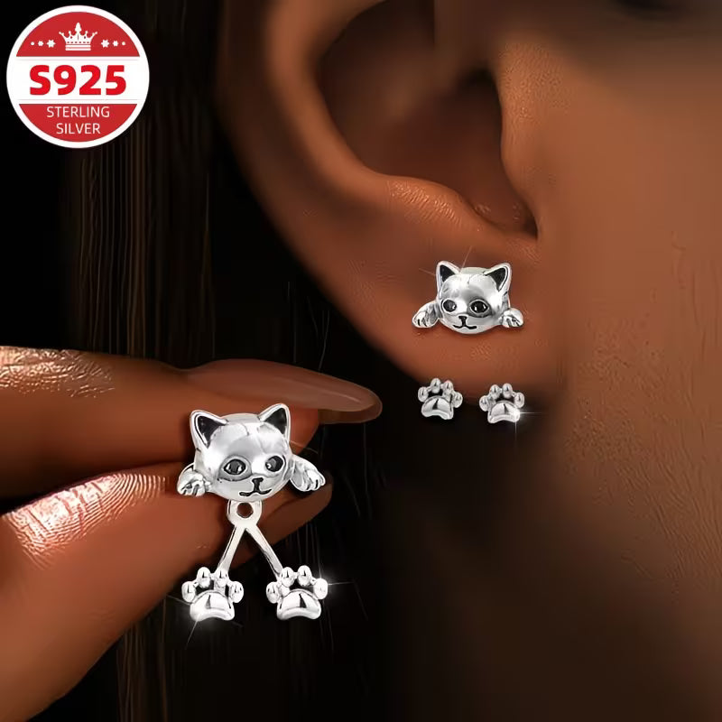 Curiosity's Claw: S925 Sterling Silver "Peek-a-Boo" Cat Earrings