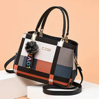 Chic Color-Block Plaid Satchel - Black variant