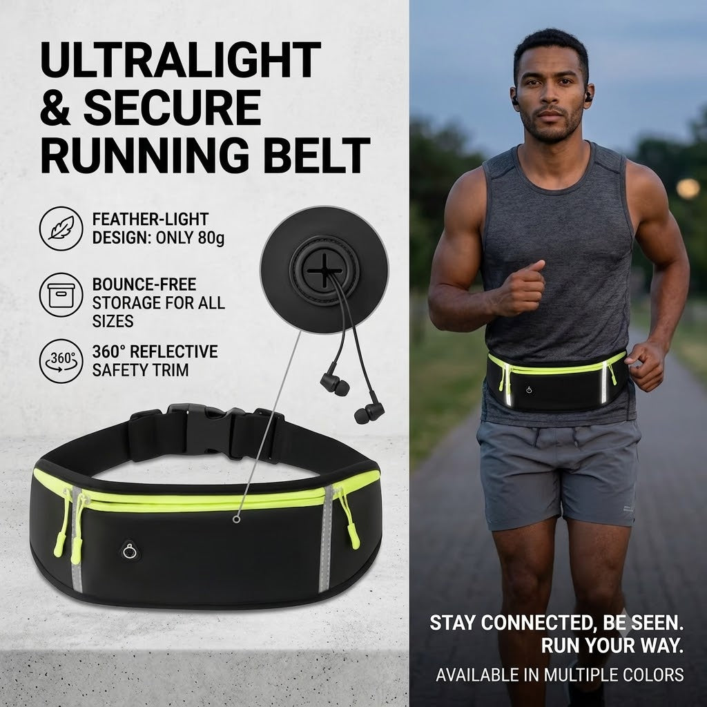 Unisex High-Visibility Running Waist Pack & Compression Storage Belt