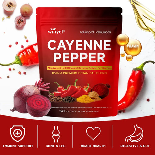 Advanced Circulation & Vascular Support – Chili Pepper + D3, K2 & Antioxidant Complex | 240 Softgels - Dawterson
