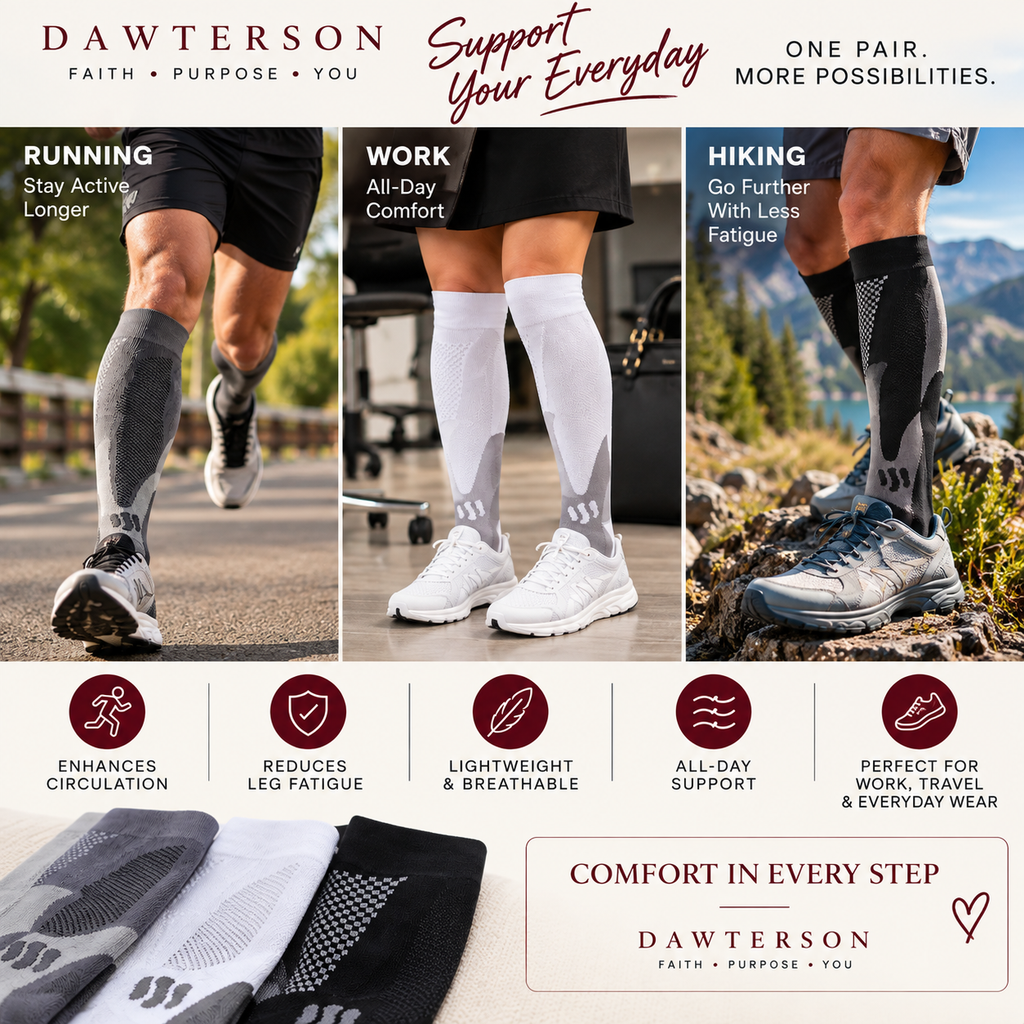 All-Day Performance Compression Socks real-life three-image collage
