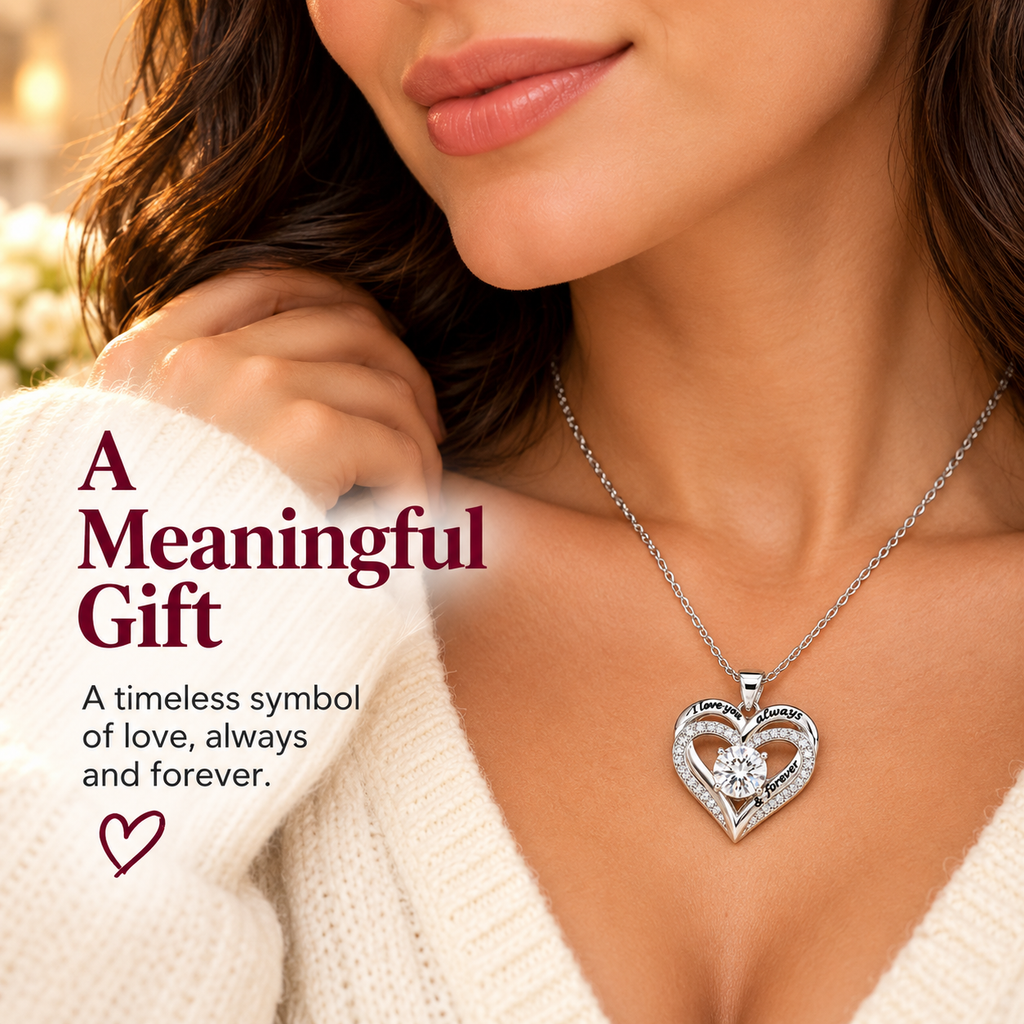 Always in My Heart Moissanite Necklace worn lifestyle meaningful gift