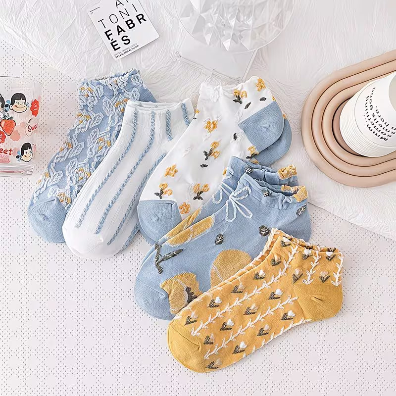 "Cottage Garden" Kids Vintage Floral Short Socks (5-Pair Pack)