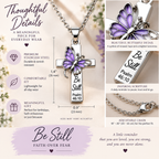 Be Still Butterfly Scripture Cross Necklace final detail infographic