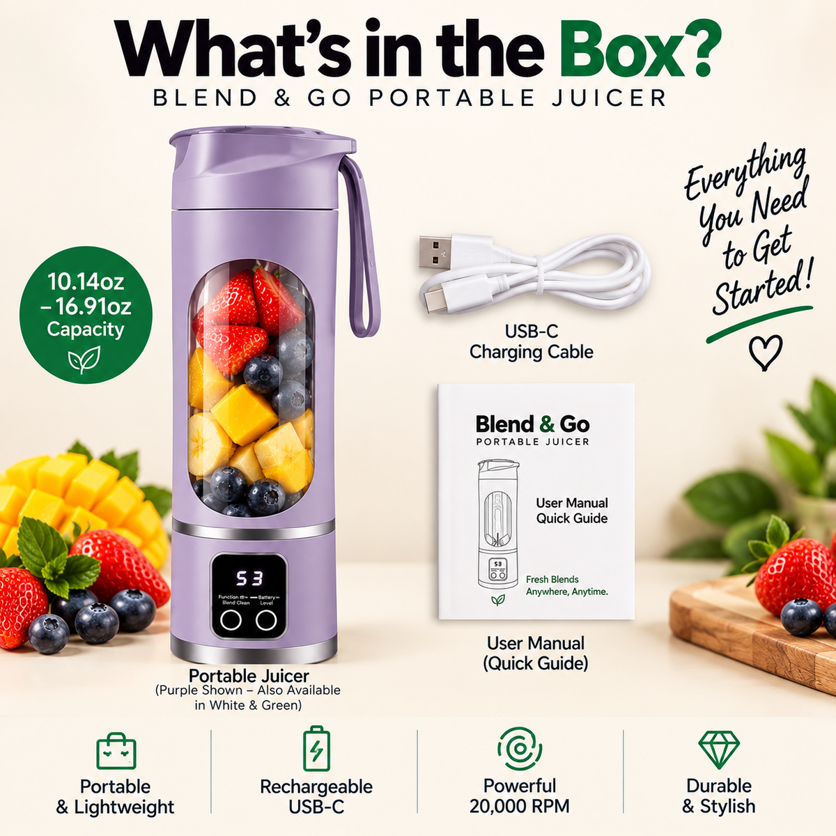 Blend & Go Portable Juicer - What's in the Box - Purple