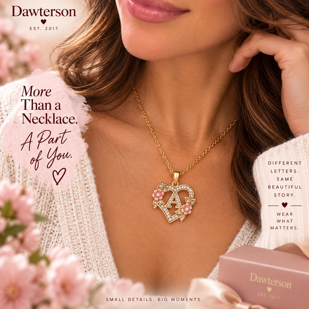 Blooming Initial Heart Necklace worn in a warm lifestyle setting