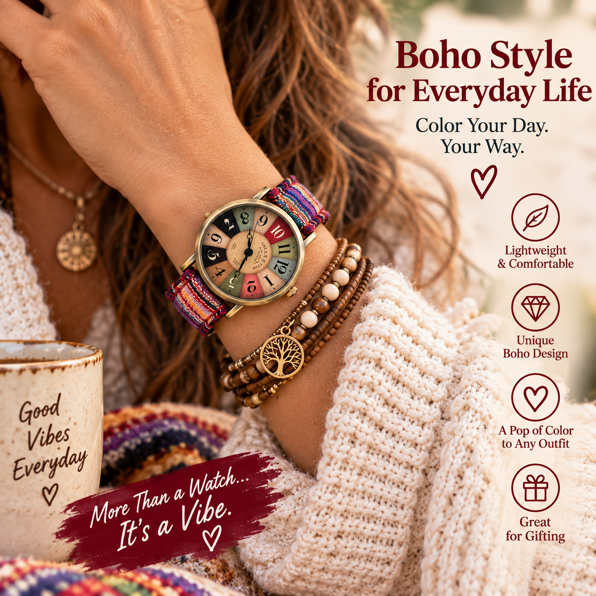 Bohemian Rainbow Vintage Quartz Watch lifestyle wrist image