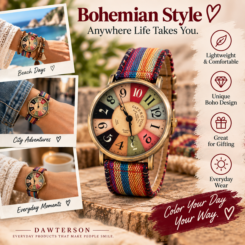 Bohemian Rainbow Vintage Quartz Watch lifestyle collage image