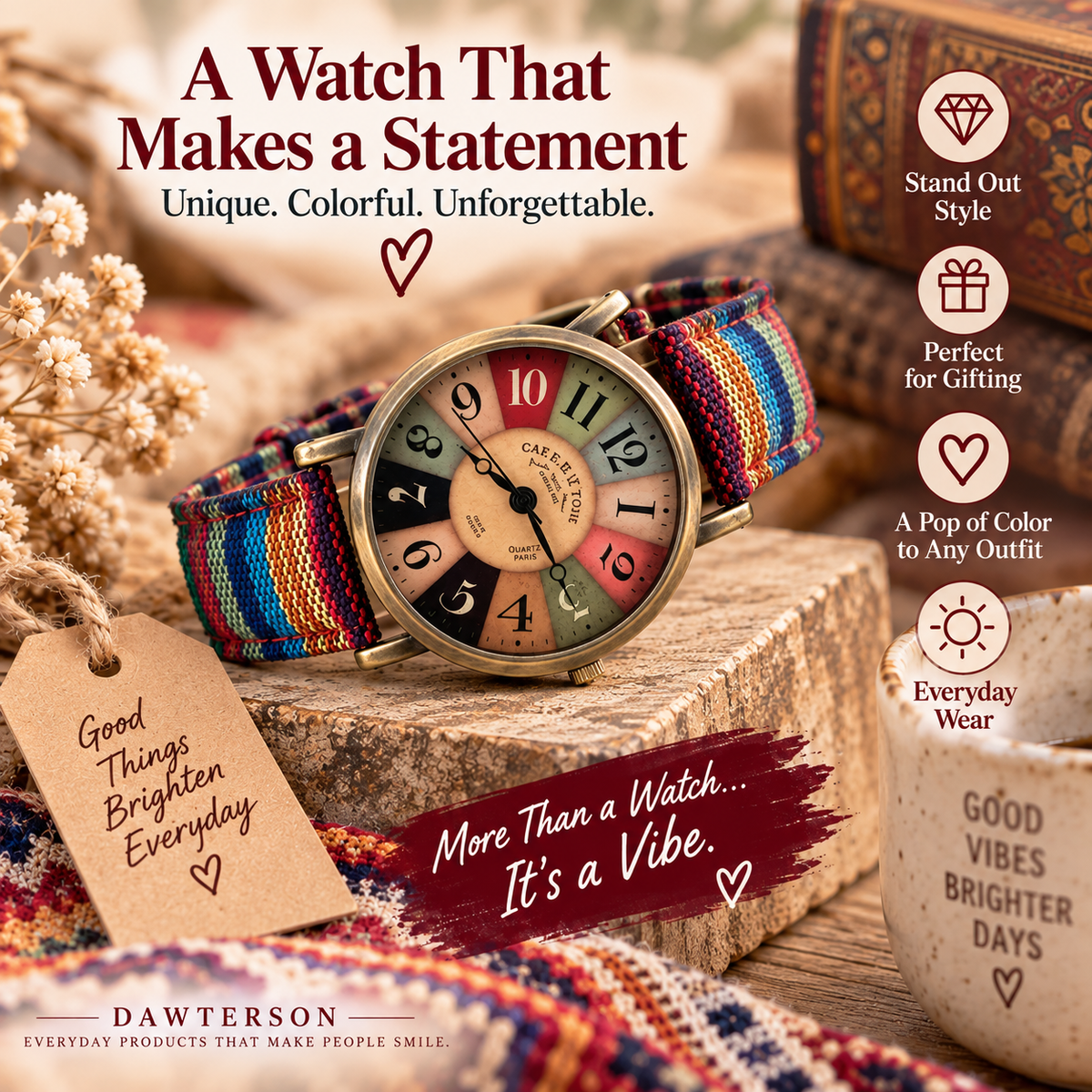 Bohemian Rainbow Vintage Quartz Watch statement lifestyle image