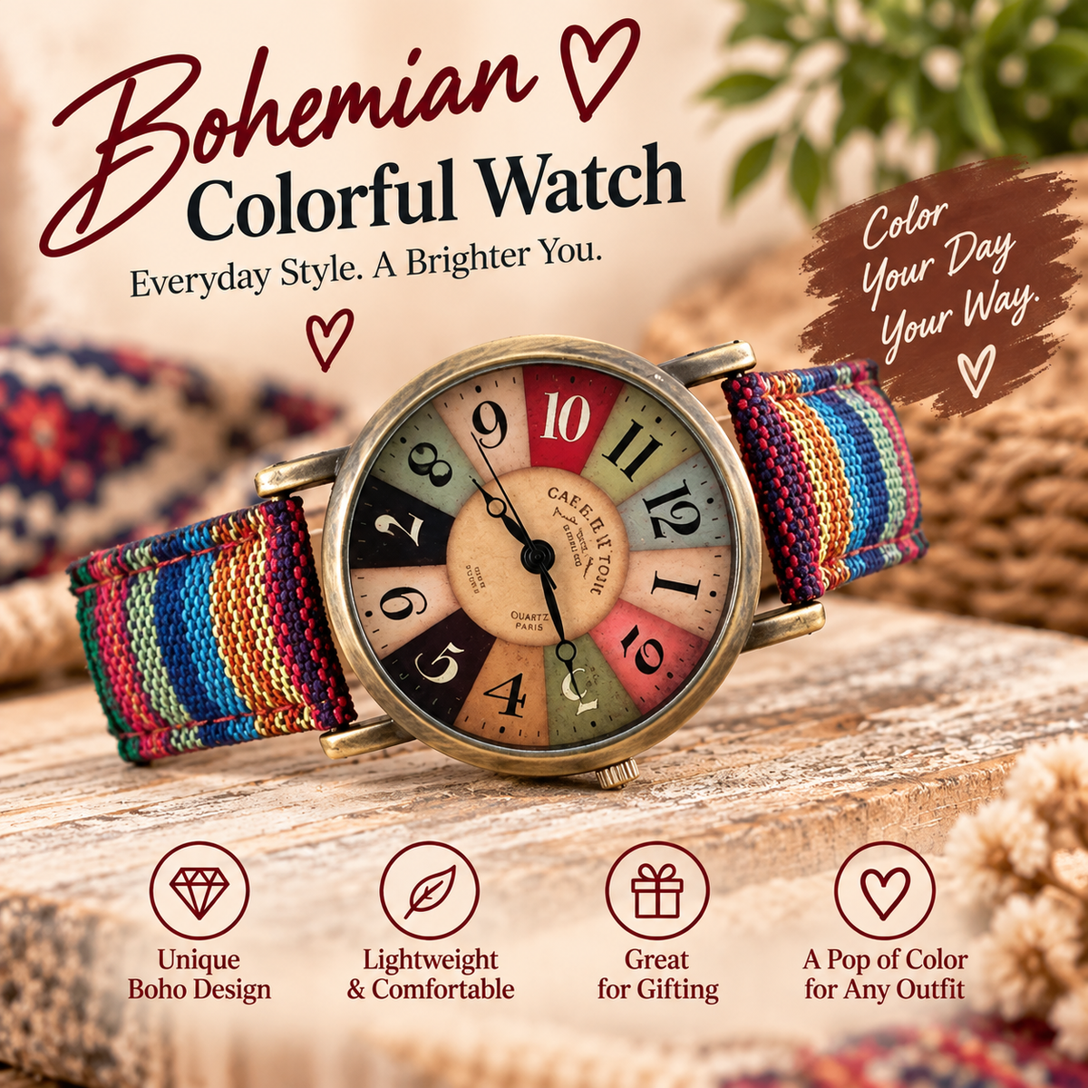 Bohemian Rainbow Vintage Quartz Watch true product hero image