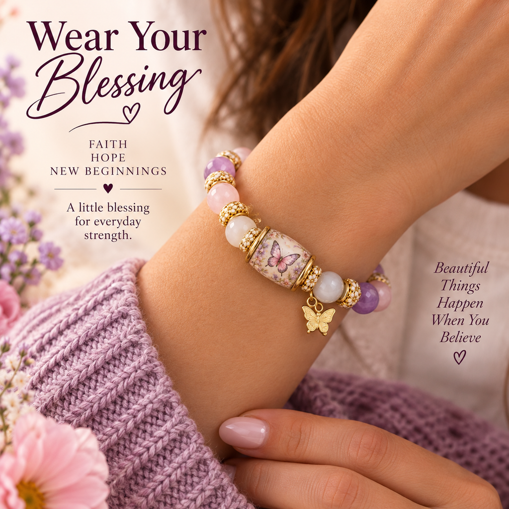 Butterfly Blessing Beaded Charm Bracelet lifestyle wrist image