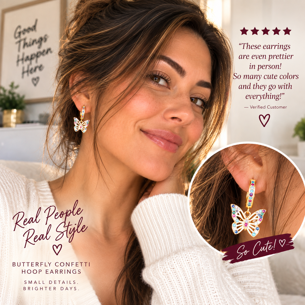 Butterfly Confetti Hoop Earrings real-life customer lifestyle image