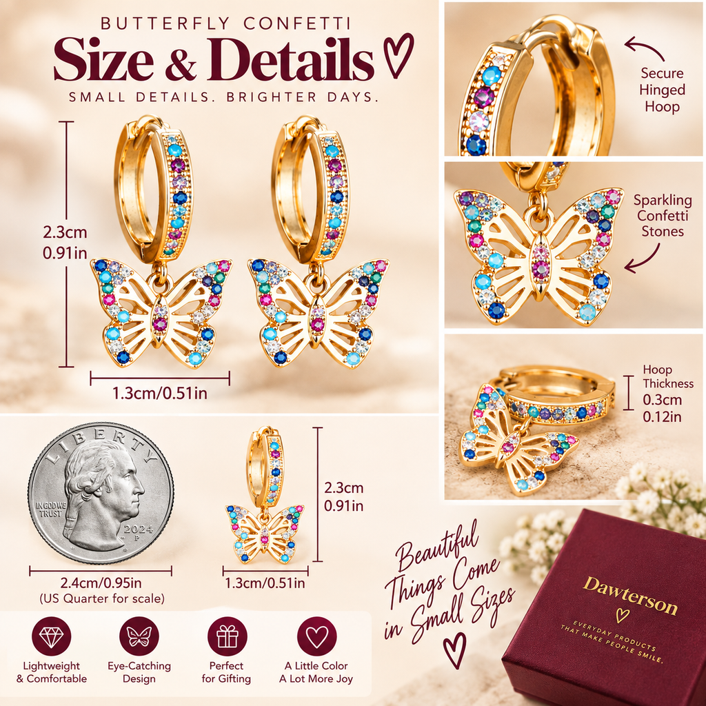 Butterfly Confetti Hoop Earrings size and details