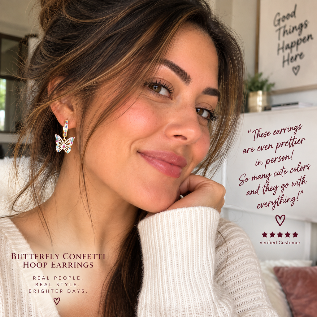 Butterfly Confetti Hoop Earrings UGC lifestyle image