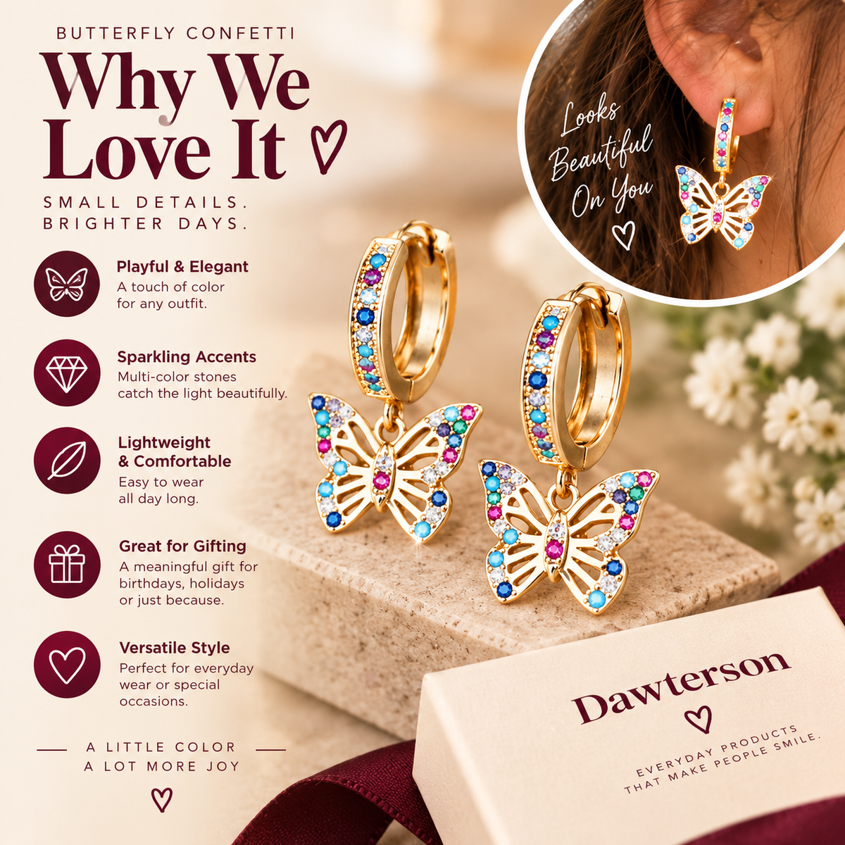 Butterfly Confetti Hoop Earrings why we love it
