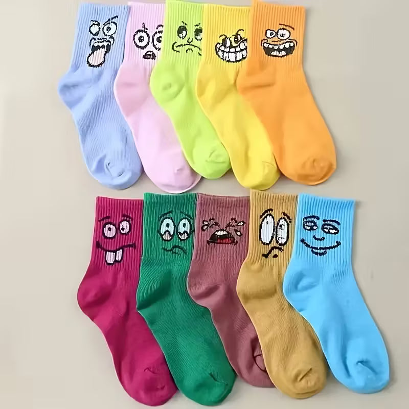 🤪 Facial Expressive Cartoon Face Mid-Calf Socks (20- Pack)