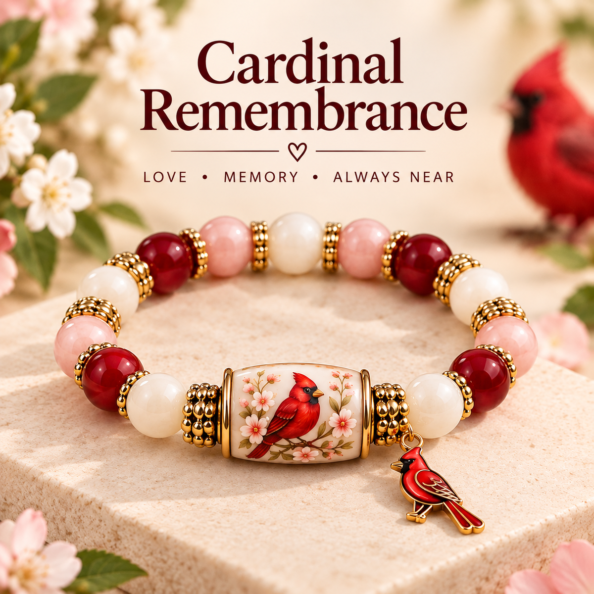 Cardinal Remembrance Beaded Bracelet - Love Memory Always Near