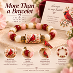 Cardinal Remembrance Beaded Bracelet final infographic with stretch fit and cardinal charm