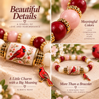 Cardinal Remembrance Beaded Bracelet three-panel detail collage with cardinal charm