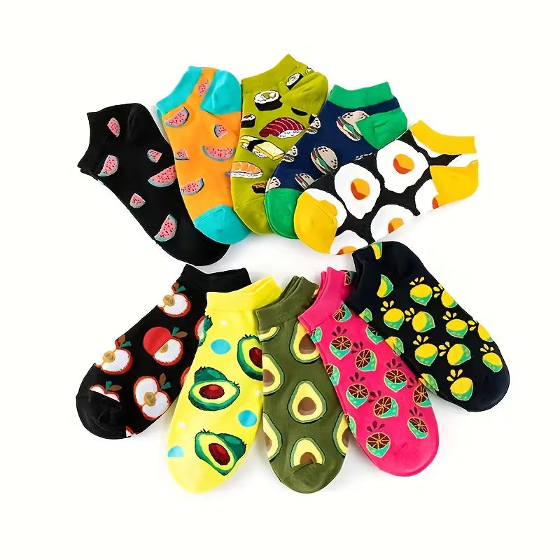 🍓 Spring & Summer Fruit Pattern Casual Short Socks (10-Pack)