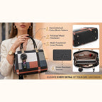 Chic Color-Block Plaid Satchel – Women’s Handbag with Pom-Pom Charm - Dawterson