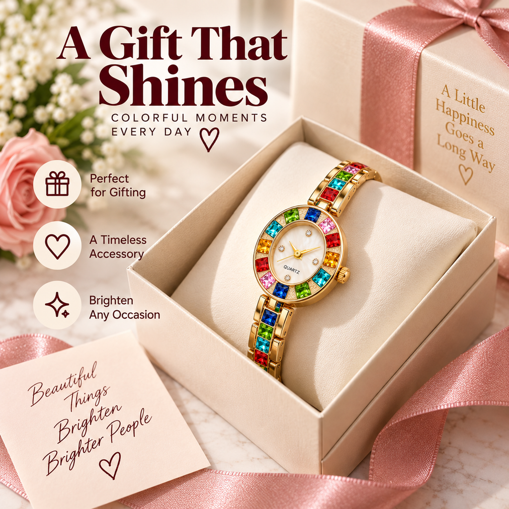 Colorful Moments Rhinestone Bracelet Watch gift-ready lifestyle image