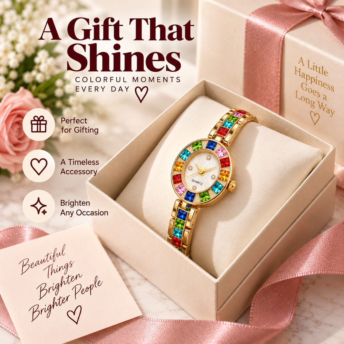 Colorful Moments Rhinestone Bracelet Watch gift-ready lifestyle image