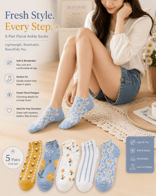 "Cottage Garden" Kids Vintage Floral Short Socks (5-Pair Pack) - Dawterson