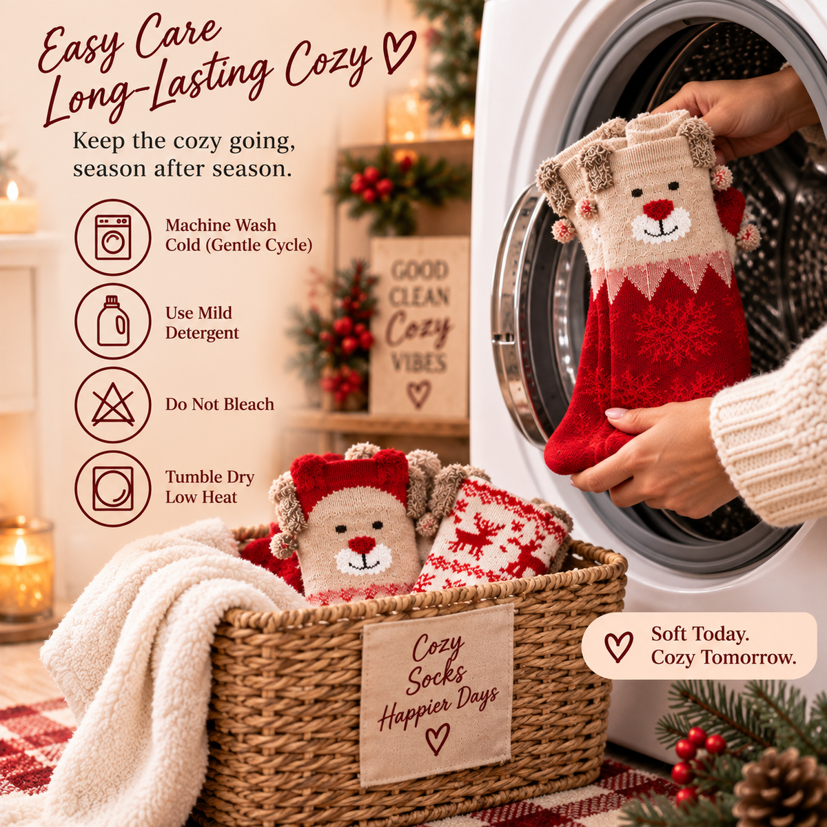 Cozy Holiday Bear Socks easy care maintenance image