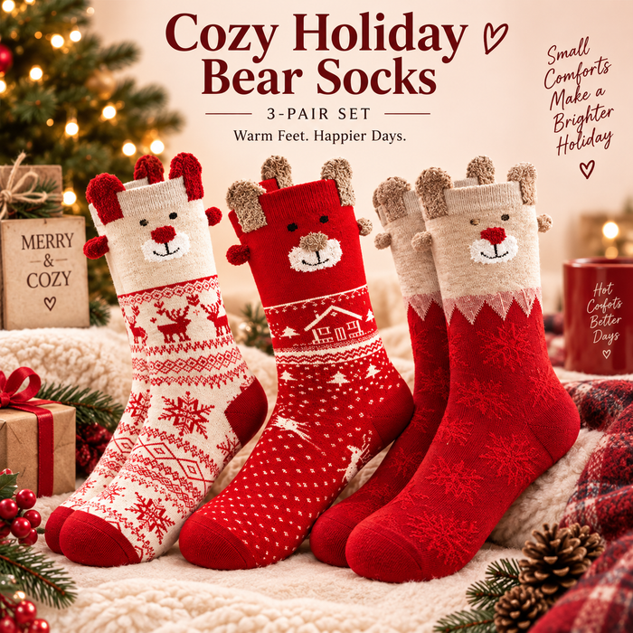 Cozy Holiday Bear Socks – 3-Pair Set