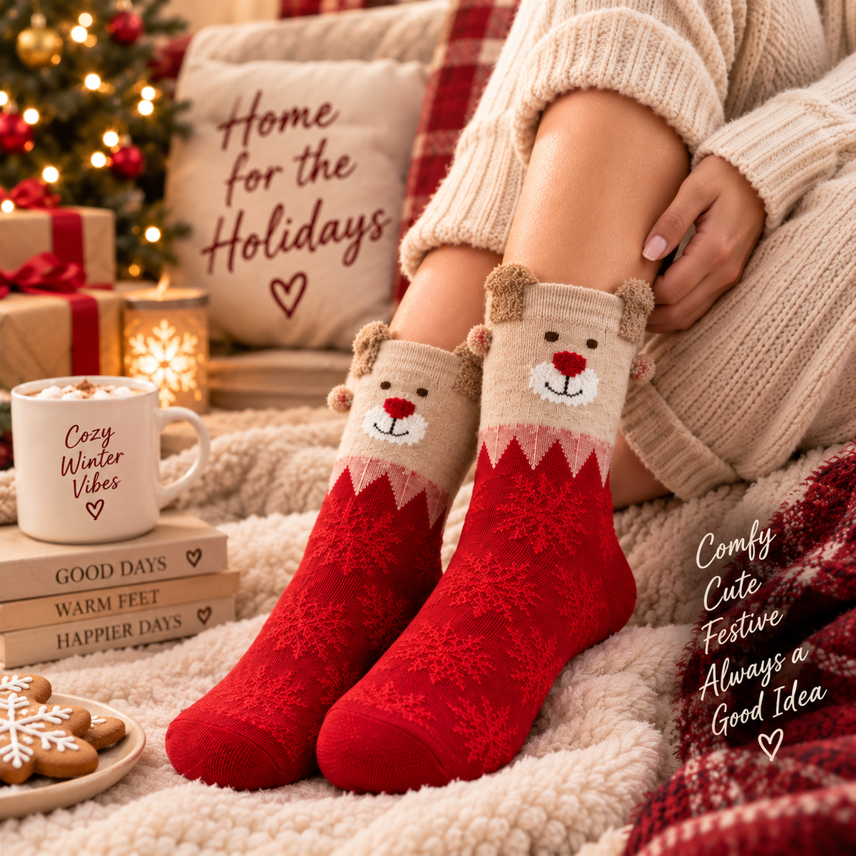 Cozy Holiday Bear Socks cozy holiday lifestyle image