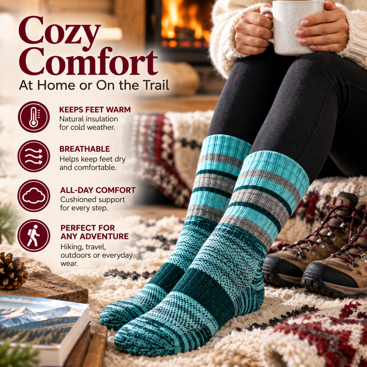 Cozy Merino Wool Hiking Socks cozy indoor lifestyle and comfort