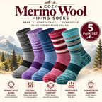Cozy Merino Wool Hiking Socks 5 Pair Set multicolor hero