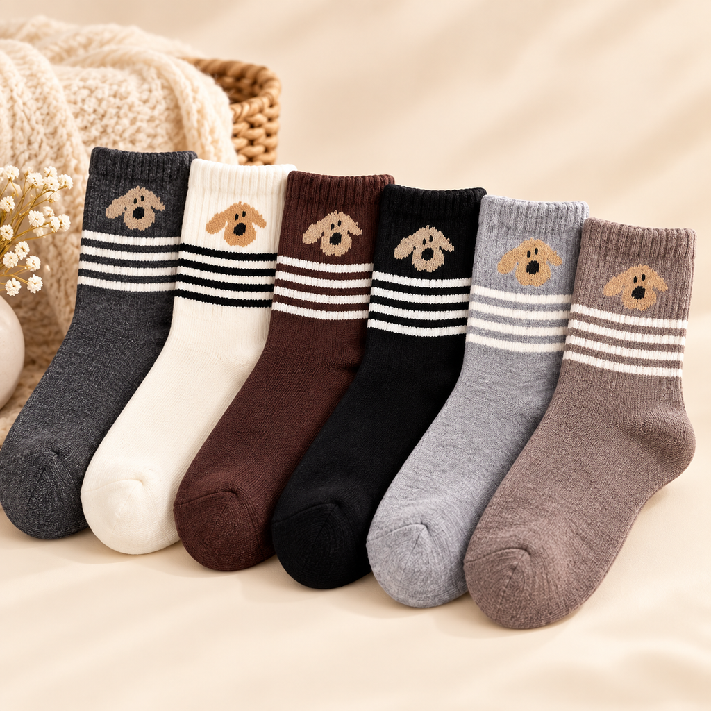 Cozy Puppy Stripe Socks 6-pair set