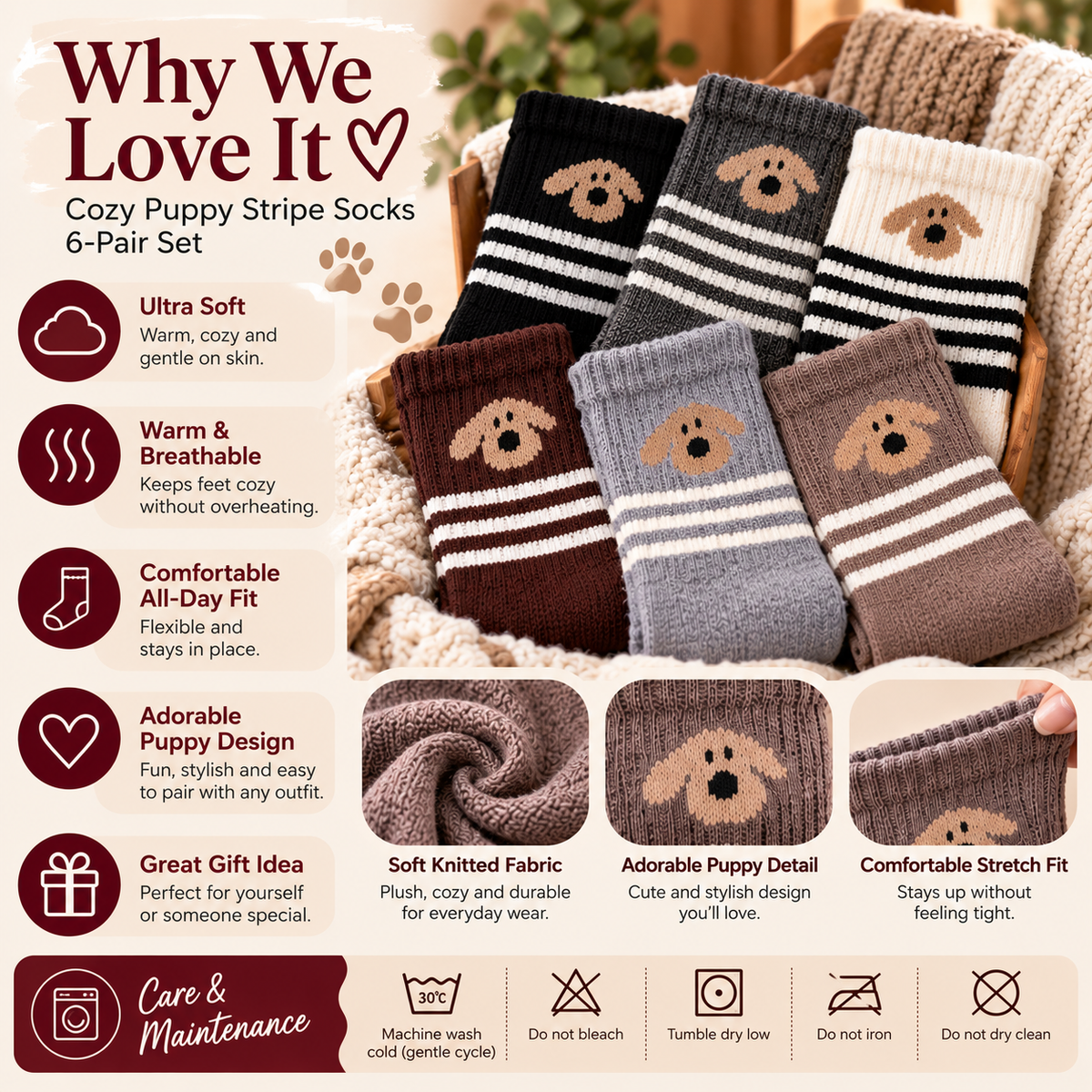 Cozy Puppy Stripe Socks why we love it and care guide