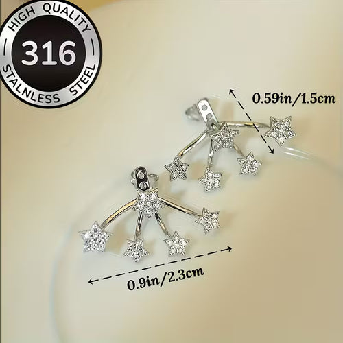 316 Stainless Steel Five-Star Ear Jacket Studs
