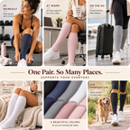 Everyday Support compression socks shown at work, travel, home, exercise and everyday life