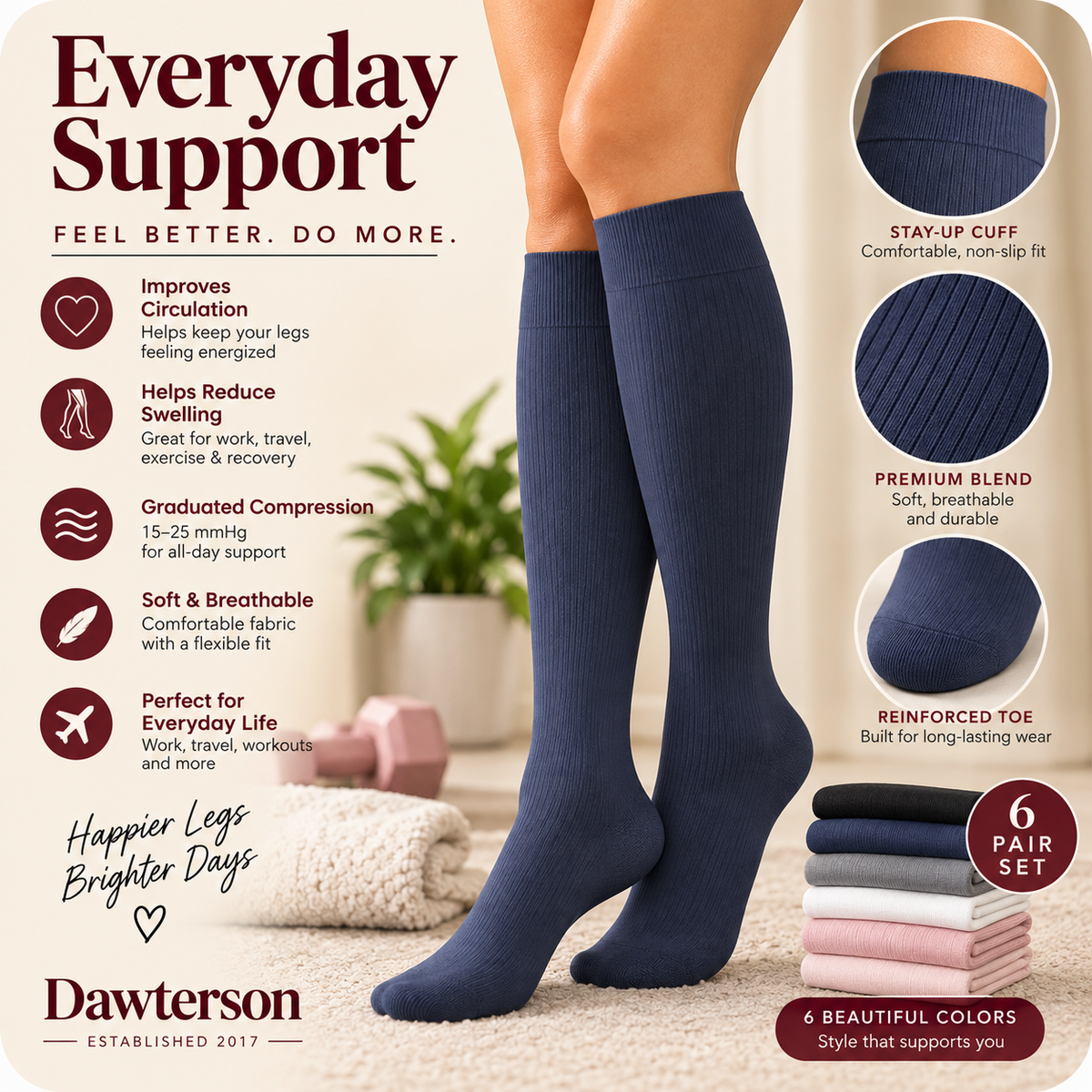 Everyday Support 15–25 mmHg compression socks benefits and product features
